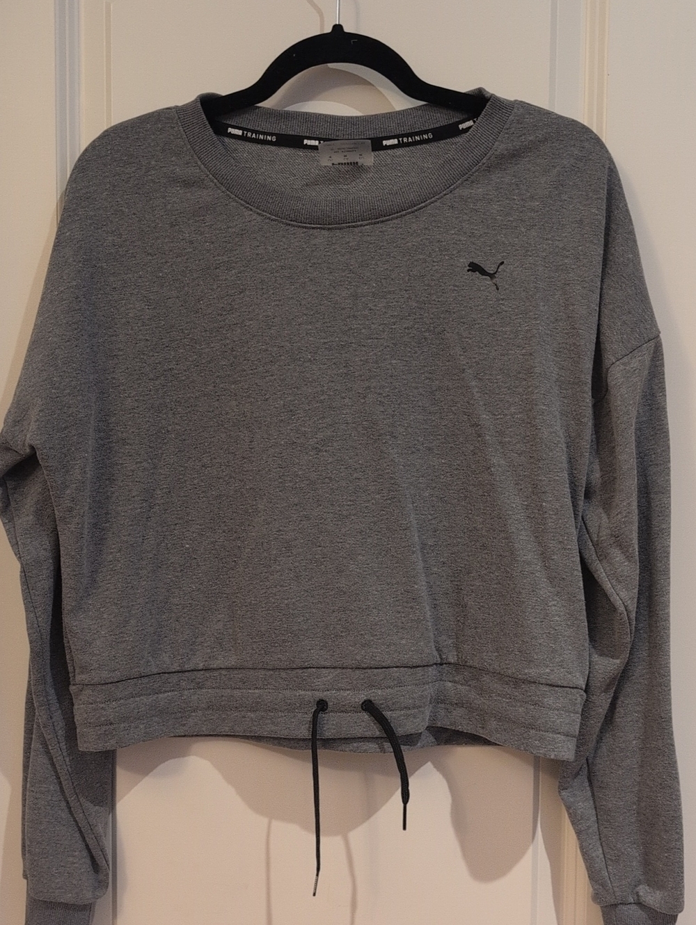 Puma Gray Cropped Training Sweatshirt with Drawcord - Size M